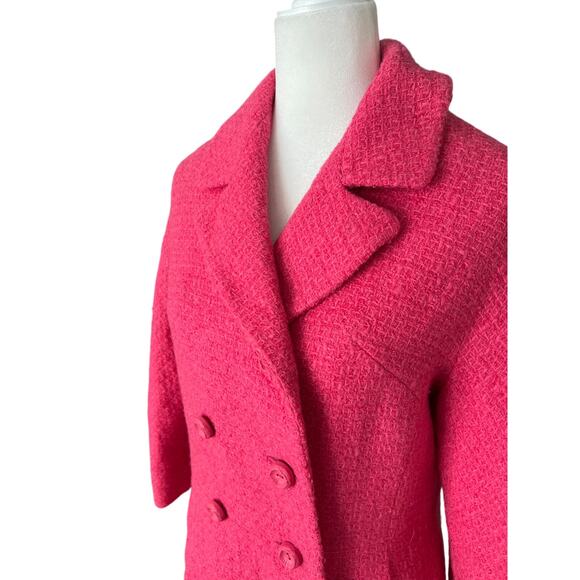 Vintage 1960s Pink Double Breasted Wool Woven Coat Women's XS/S Notch Collar - Picture 3 of 13